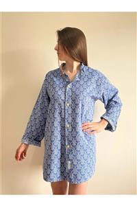 Mulia Unisex Mavi Geometrik Desen Peştemal Gömlek