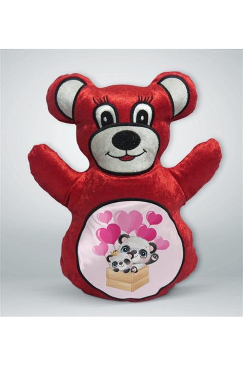 BK Gift Sevimli Pandalar Tasarımlı Kırmızı Ayıcık Yastık 3