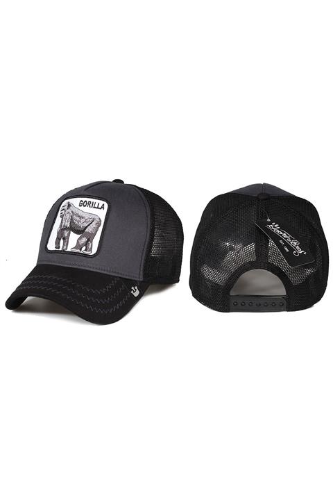 Trucker Goril Hayvan Desenli Şapka Siyah Antrasit