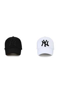 NuxFah Ny New York Şapka Unisex Siyah Şapka 2'li Ikili Set