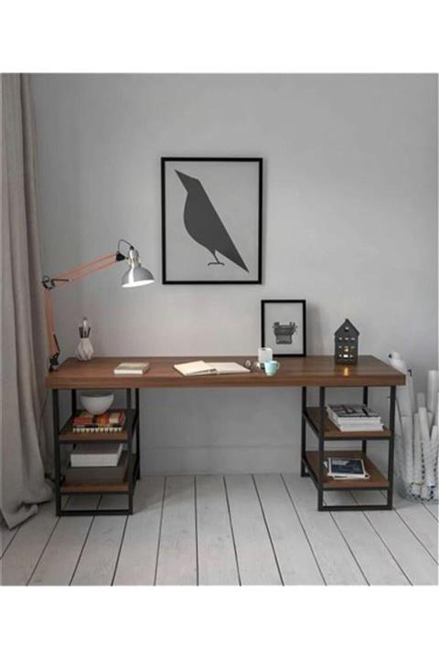 Noowa Digital Group 4 Raflı Lüx Çalışma Masası Ceviz 60x150 Cm