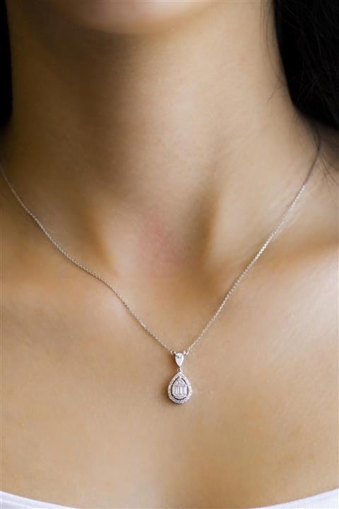 SEMİZ KUYUMCULUK Baget Taşlı Damla Altın Kolye