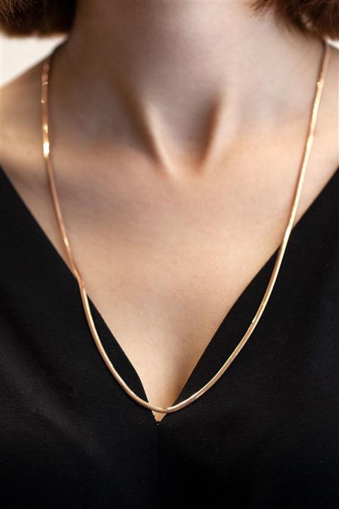 Cenova Kuyumculuk Kadın Pembe 14 Ayar Balık Sırtı Zincir Altın Kolye 70 cm