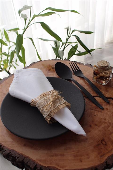 ESanat Evi 12 Adet Krem Dantelli Hasır Peçete Yüzüğü