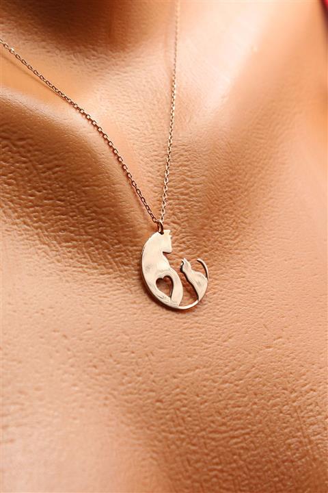 ALGIN SİLVER Gümüş Kalp Kedili Kolye