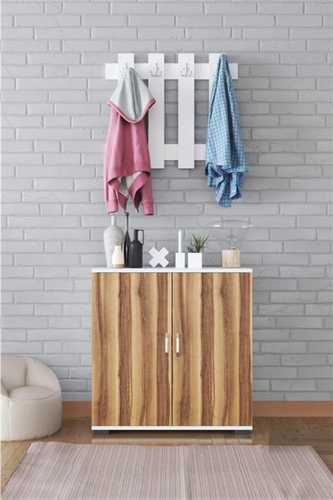 KZY 4 Bölmeli Çit Askılıklı Ayakkabılık & Portmanto- Ceviz