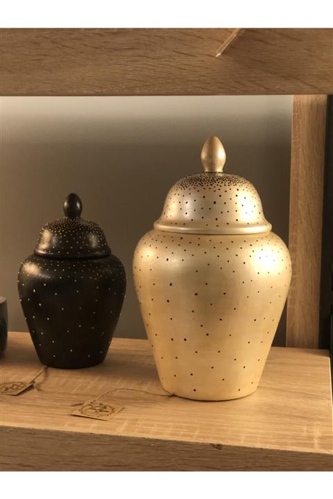 Talya Art Design , Bronz Üzeri Siyah Noktalı, Kapaklı Büyük Boy Küp.