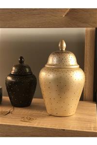 Talya Art Design , Bronz Üzeri Siyah Noktalı, Kapaklı Büyük Boy Küp.