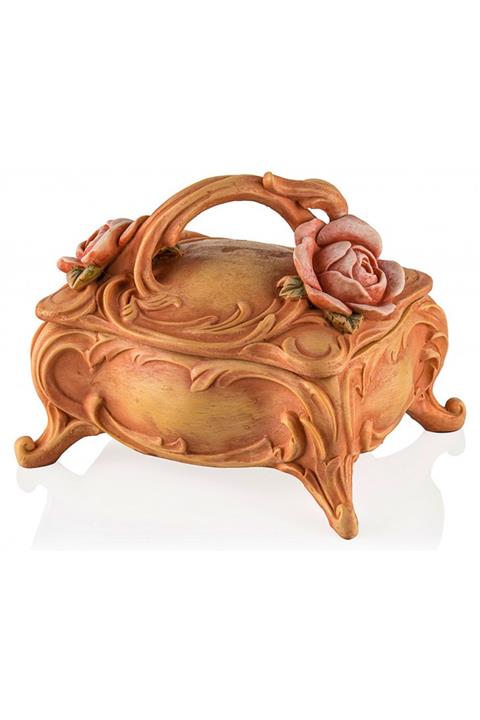 Porio Çiçekli Somon Rengi Mücevher Kutusu 15X12 Cm Pr30-1024