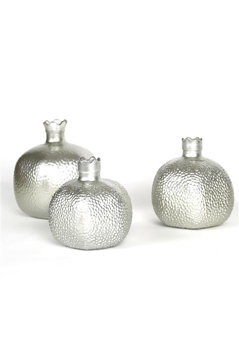 Rakle Dekoratif 3'lü Cam Nar Seti Gümüş