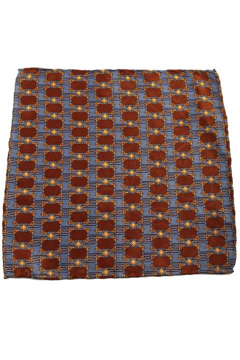 La Pescara Erkek Kahve - Mavi Motif Baskılı İpek Mendil SPS185 KRVT8690002221561
