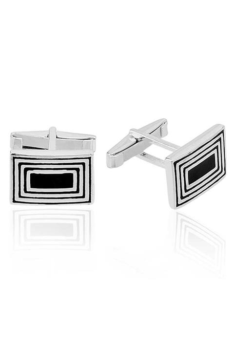 Gumush Erkek Beyaz Çizgili Gümüş Kol Düğmesi