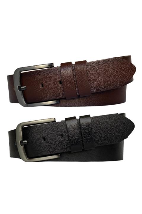 GoDeri %100 Hakiki Tek Parça Kaliteli Deri 2'li Set Siyah, Koyu Kahverengi 4.5 Cm Kot, Spor Kemer