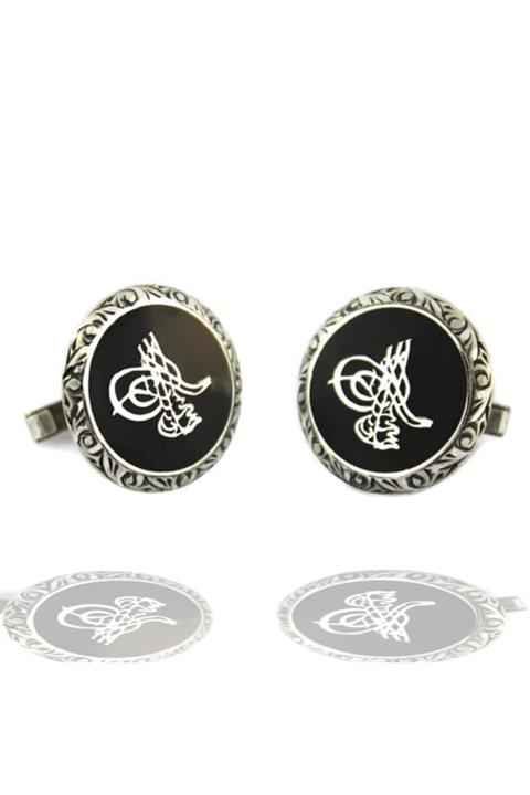 AbbasShop Tuğra Desenli El İşi Gümüş Kol Düğmesi