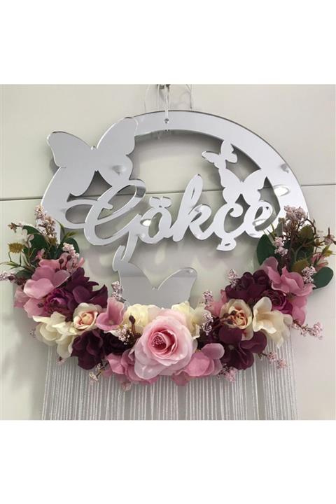 Gezer Nikah Şekeri Kelebekli Ve Çiçekli Pleksi Ayna Bebek Kapı Süsü