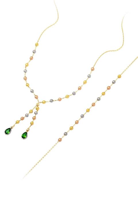 Bilezikci Yeşil Damla Taşlı Top Altınlı Takı Seti