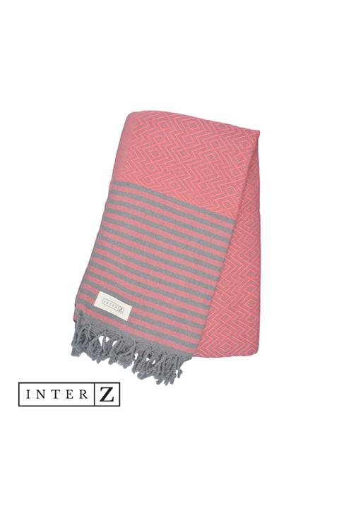 INTER Z Plaj Havlusu , %100 Pamuk , Xxl 100x180cm, Ayvalık, Kırmızı Gri