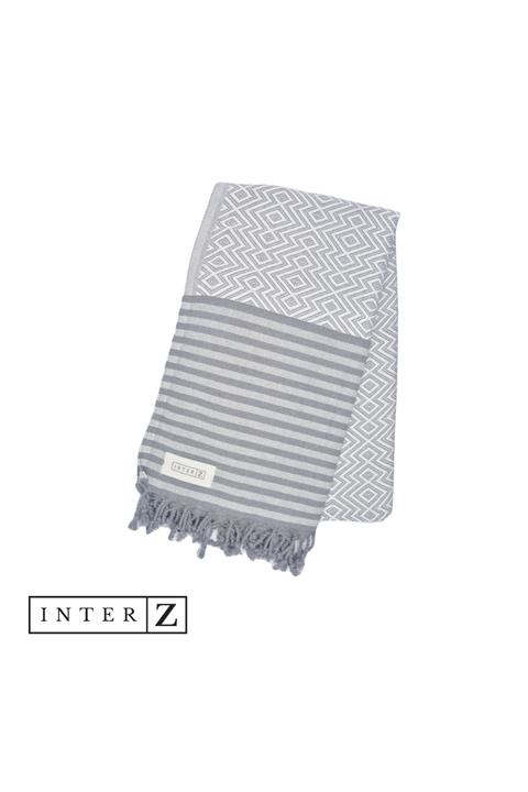INTER Z Plaj Havlusu , %100 Pamuk , Xxl 100x180cm, Ayvalık, Beyaz Gri