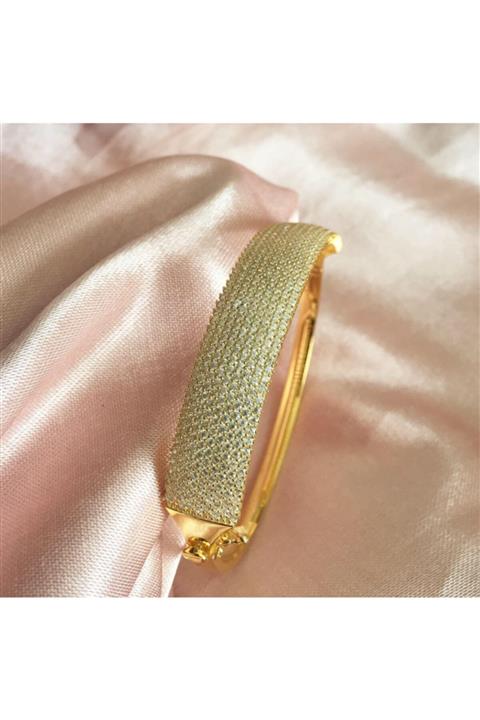simurg jewellery 9 Sıra Taşlı Altın Kaplamalı Gümüş Kelepçe Bilezik