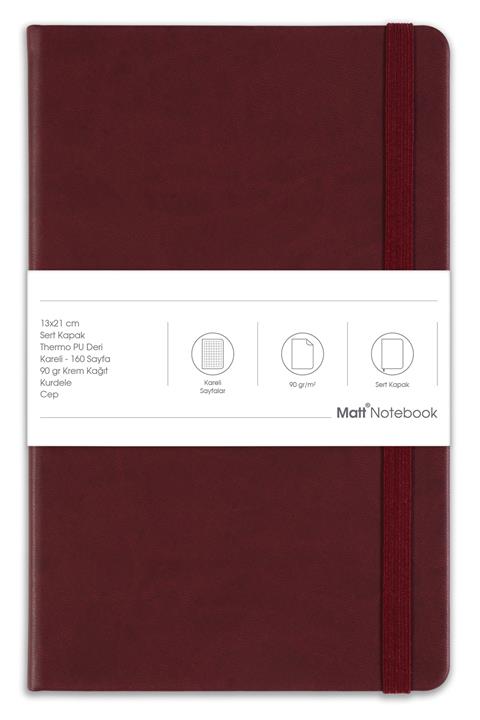 Matt Notebook 13x21 Lastikli Defter Kareli Bordo