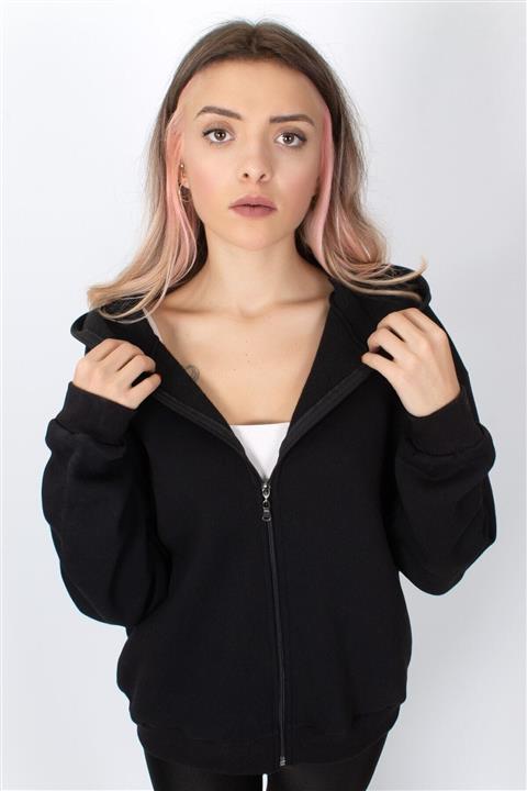 S&B Tekstil Kadın Siyah Fermuarlı Hırka