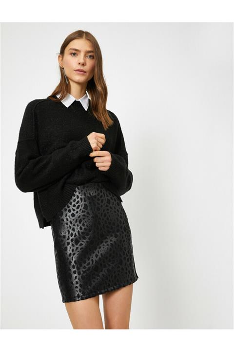 Koton Kadın Suni Deri Detayli Mini Etek