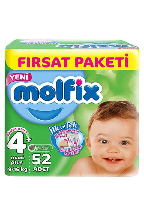 Molfix 4+ Beden Maxi Plus Fırsat Paketi Bebek Bezi 52 Adet