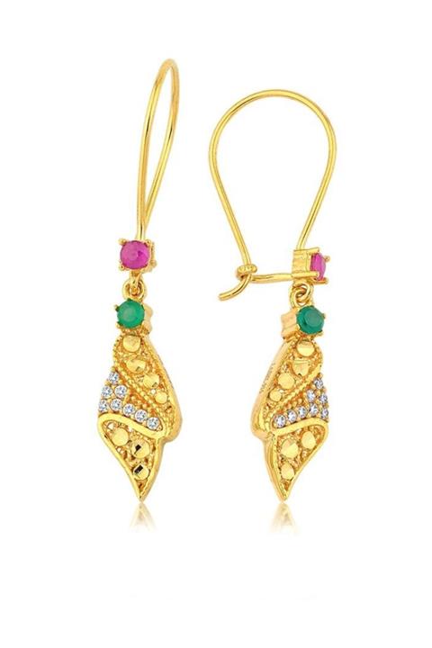 Label Renkli Taşlı 22 Ayar Altın Sarkaç Küpe