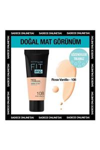 Maybelline New York Mat Fondöten - Fit Me Matte + Poreless Foundation 108 Rose Vanilla 3600531550967