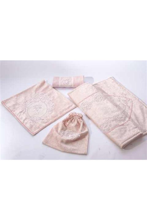 LİNDA MİA Seccade Takımı Pudra Incili Fransız Dantelli 4 Parça