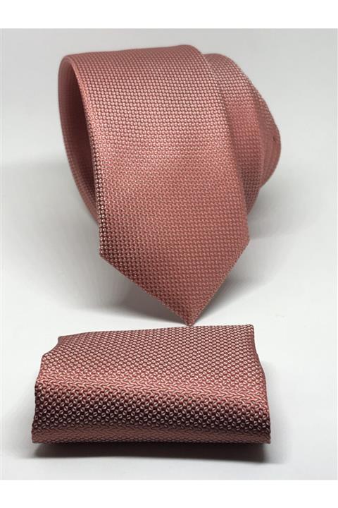 Kravat Gezegeni Mendilli Slim Fit Oxford Kuş Gözü Desen Kravat