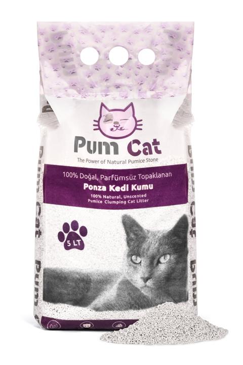 Pum Cat Topaklanan Doğal Kedi Kumu, Kokuyu Emer, 5 Litre, Ponza Kedi Kumu, Kokusuz Pomza
