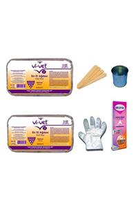 Vivet Vivet Naturel Sir El (folyo) Ağdası 500 Ml 2 Adet Full Set Eldiven Kova Ağda Cubuğu Ağda Bezi