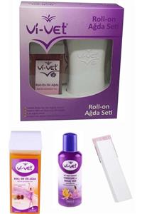 Vivet Kartuş Rollon Makine Set+1 Naturel Kartuş Ağda+10 Mt Bez+temz.yağı 125ml