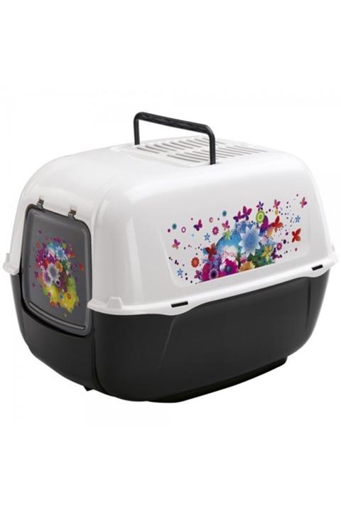 Ferplast Prima Çiçek Desenli Kapalı Kedi Tuvaleti 39x52x38 Cm