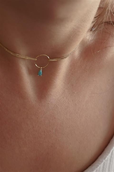 ALTINTAŞ KUYUMCULUK Kadın Damla Firuze Taşlı Chocker Altın Kolye