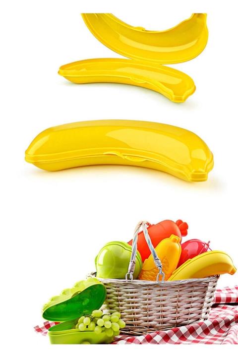 İndiriminVar Muz Şeklinde Saklama Kabı Gıda Erzak Saklama Kutusu Plastik Kapaklı