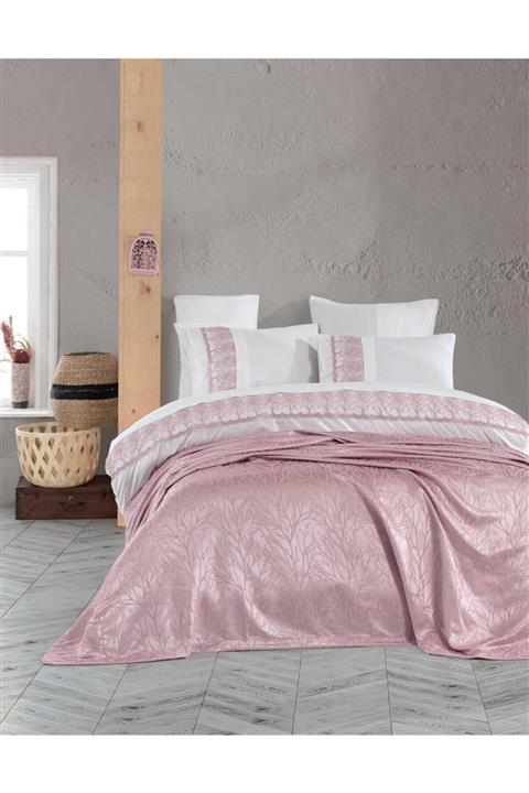 Elart Pamuk Nevresimli Dantelli Şönil Pike Set 7 Parça Mucize Gülkurusu