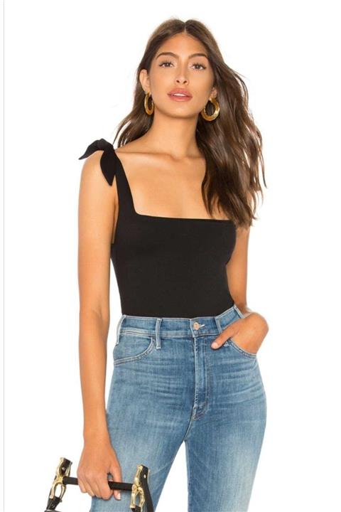 by eymen design Kadın Siyah Omuzdan Bağlamalı Bodysuit