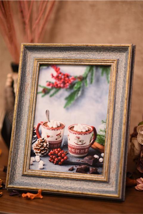 studyosercan2 Fotoğraf Çerçevesi 30x40 Ebat Camlı Eskitme Mavi Lamine