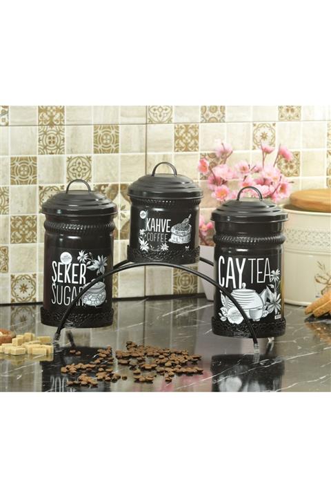 Yıldıray Metal Ferforje Standlı 3 Lü Çay Şeker Kahve Saklama Kabı