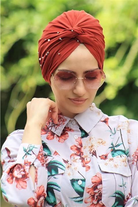 Zehra Hazır Havuz Tesettür Giyim (tesettür Giyim) Incili Hazır Olmayan Modelli Dolama Bone Kiremit Renk