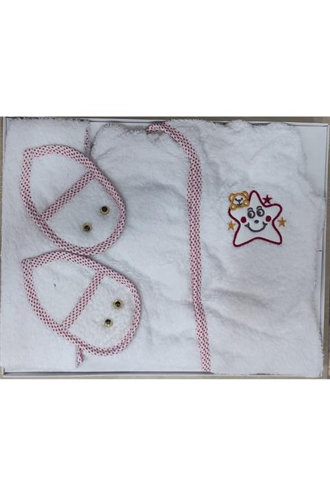 ÖZBEBİŞİM Kız Bebek Pembe Havlu Bornoz Set