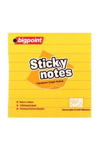 Bigpoint Yapışkanlı Not Kağıdı Çizgili 75x75mm Neon Turuncu 12'li Paket