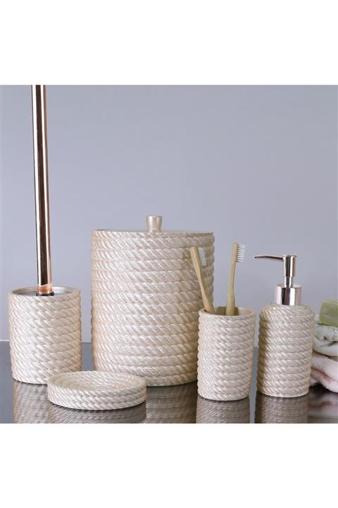 By Selim Home Rope Inci Polyester  Banyo Seti 5 Parça