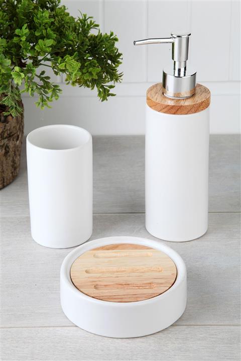 ACAR Porselen Bambulu Lüx 3 Parça Banyo Seti