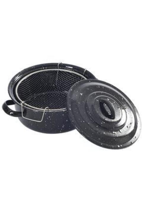 Essen Essan Siyah Kapaklı Emaye Cips Fritöz Kızartma Tenceresi 25 Cm