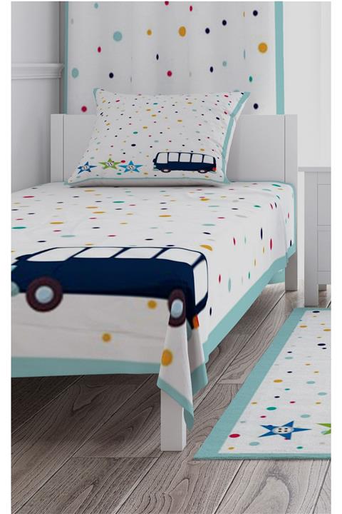 CİCİ TASARIM ÜRÜNLERİ Yatak Örtüsü Renkli Puantiyeli Ve Otobüs 140x220