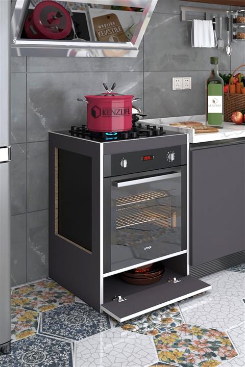 Kenzlife ankastre modülü kabini vanadyum gri fırın ocak dolabı kapaklı