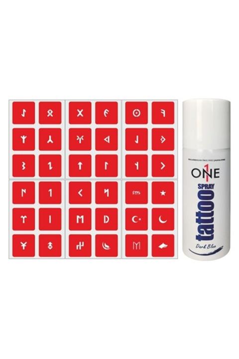ONE SPRAY TATTOO Doğal Göktürkçe Alfabesi Geçici Dövme Seti Dark Sprey Ve Desen
